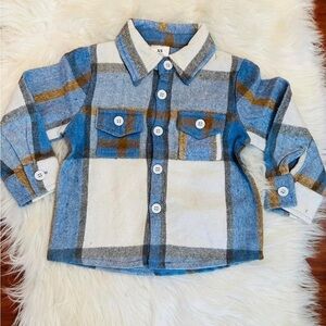 Blue Brown  Plaid Button Up Flannel Shirt